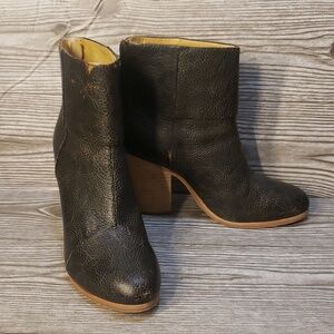 Rag and Bone Brown Crackle Leather Round Toe High Heel Women's Boots Size 8.5